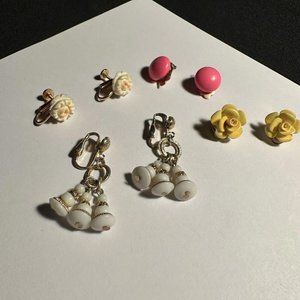 Lot Of 4 Vintage - Modern Clip On Costume Earrings Some Flowers
